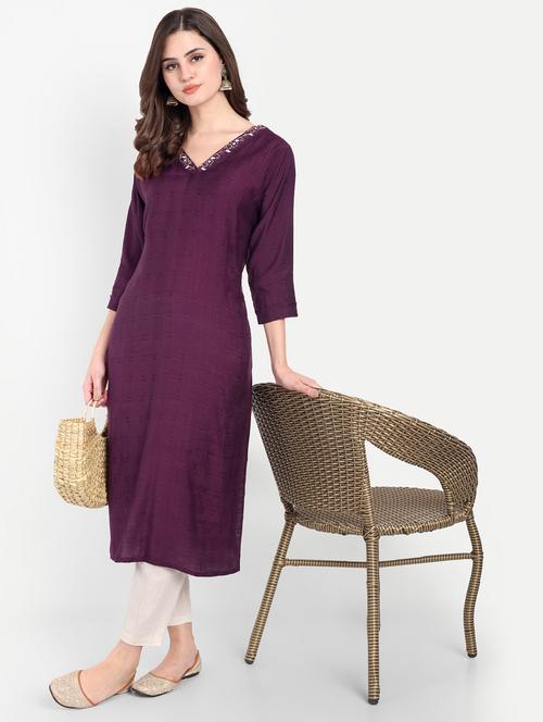 women three quarter sleeve straight kurta - 21963291 -  Standard Image - 0