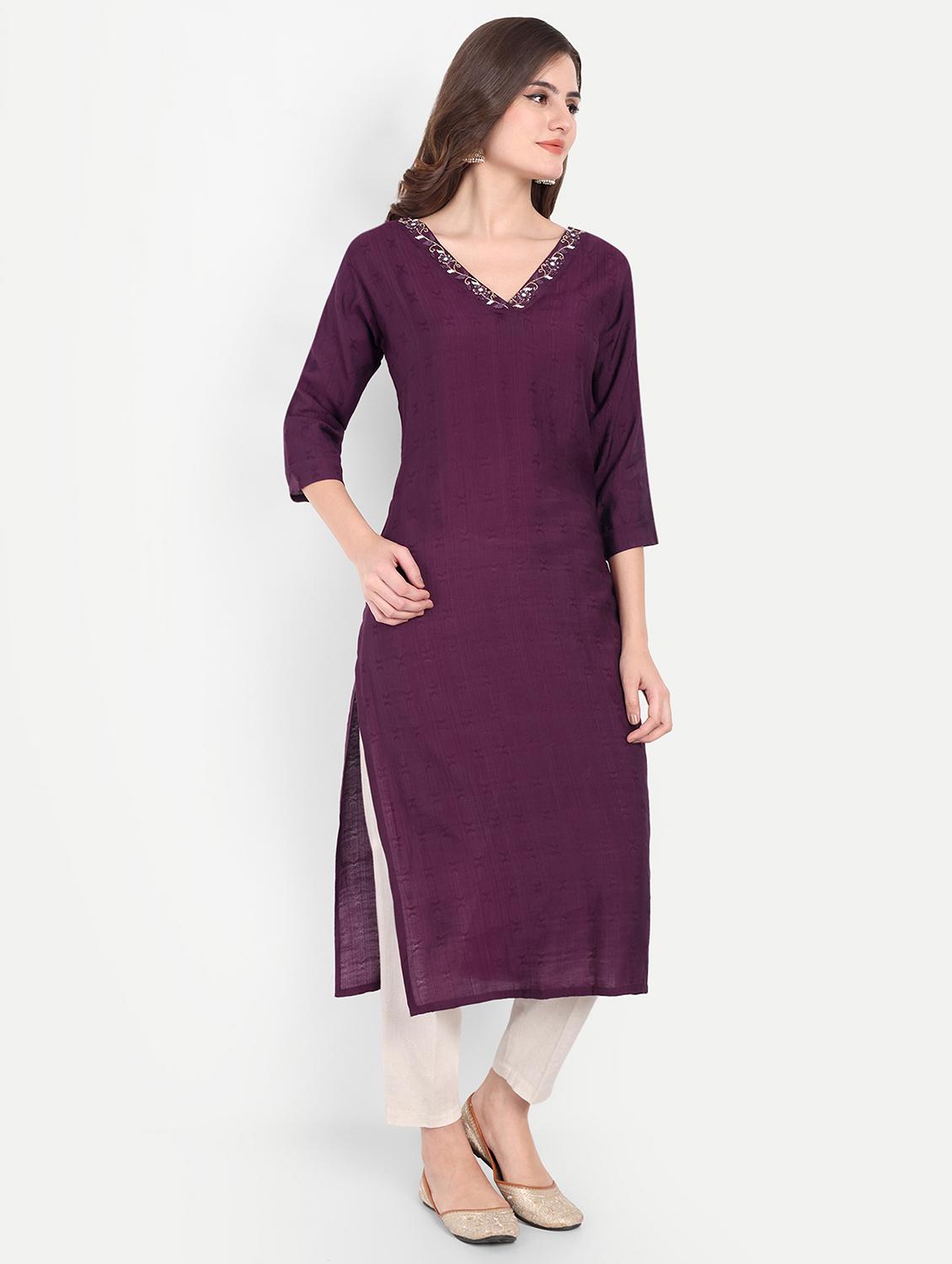 women three quarter sleeve straight kurta - 21963291 - Standard Image - 2