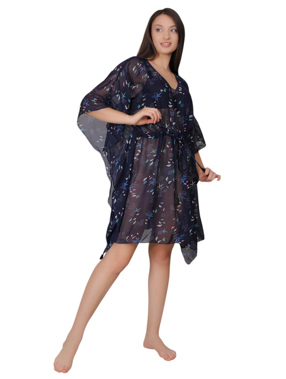 women navy blue printed sheer kaftan dress - 21963299 - Standard Image - 2