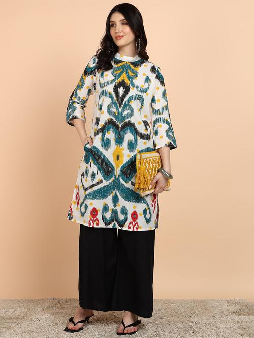 women ikat print three quarter sleeve straight kurta - 21963312 -  Standard Image - 0