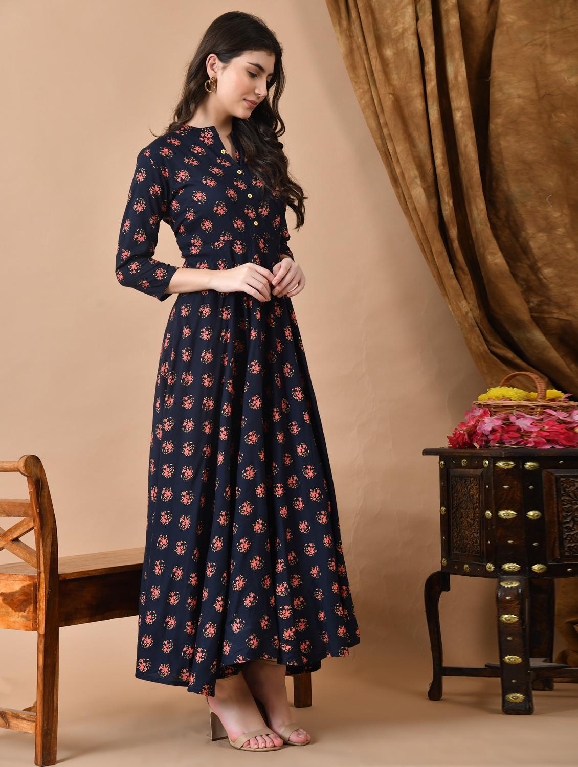 women three quarter sleeve anarkali ethnic dress - 21963322 - Standard Image - 2