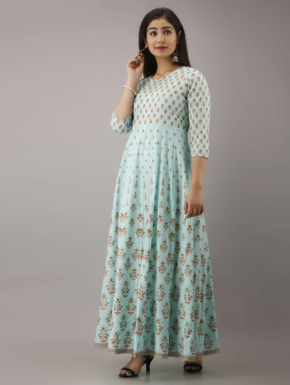 women three quarter sleeve anarkali ethnic dress - 21963325 - Standard Image - 2