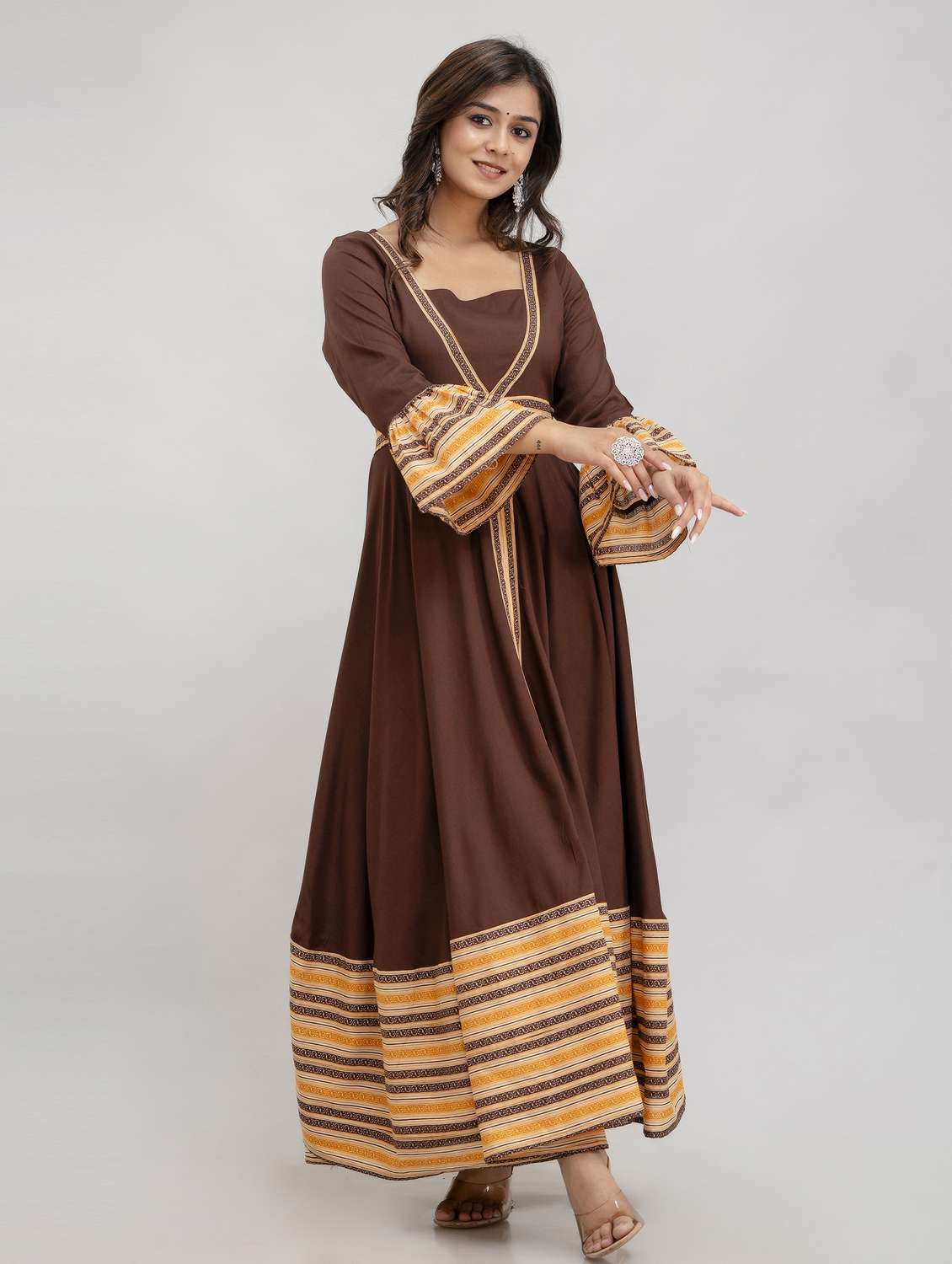 women printed bell sleeve ethnic dress - 21963328 - Standard Image - 2