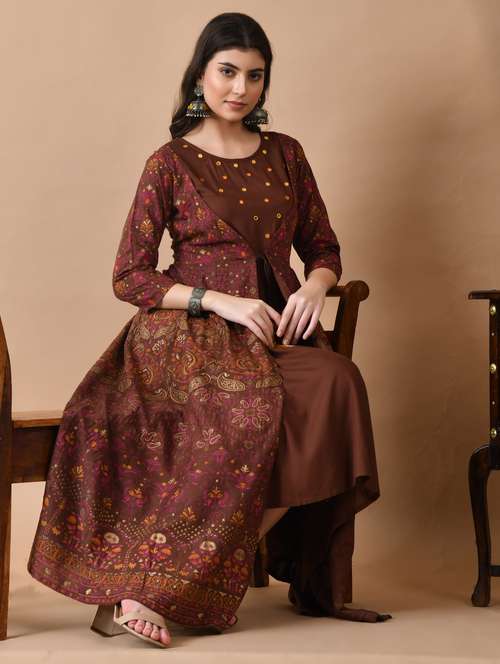 women printed three quarter sleeve ethnic dress - 21963330 - Standard Image - 0