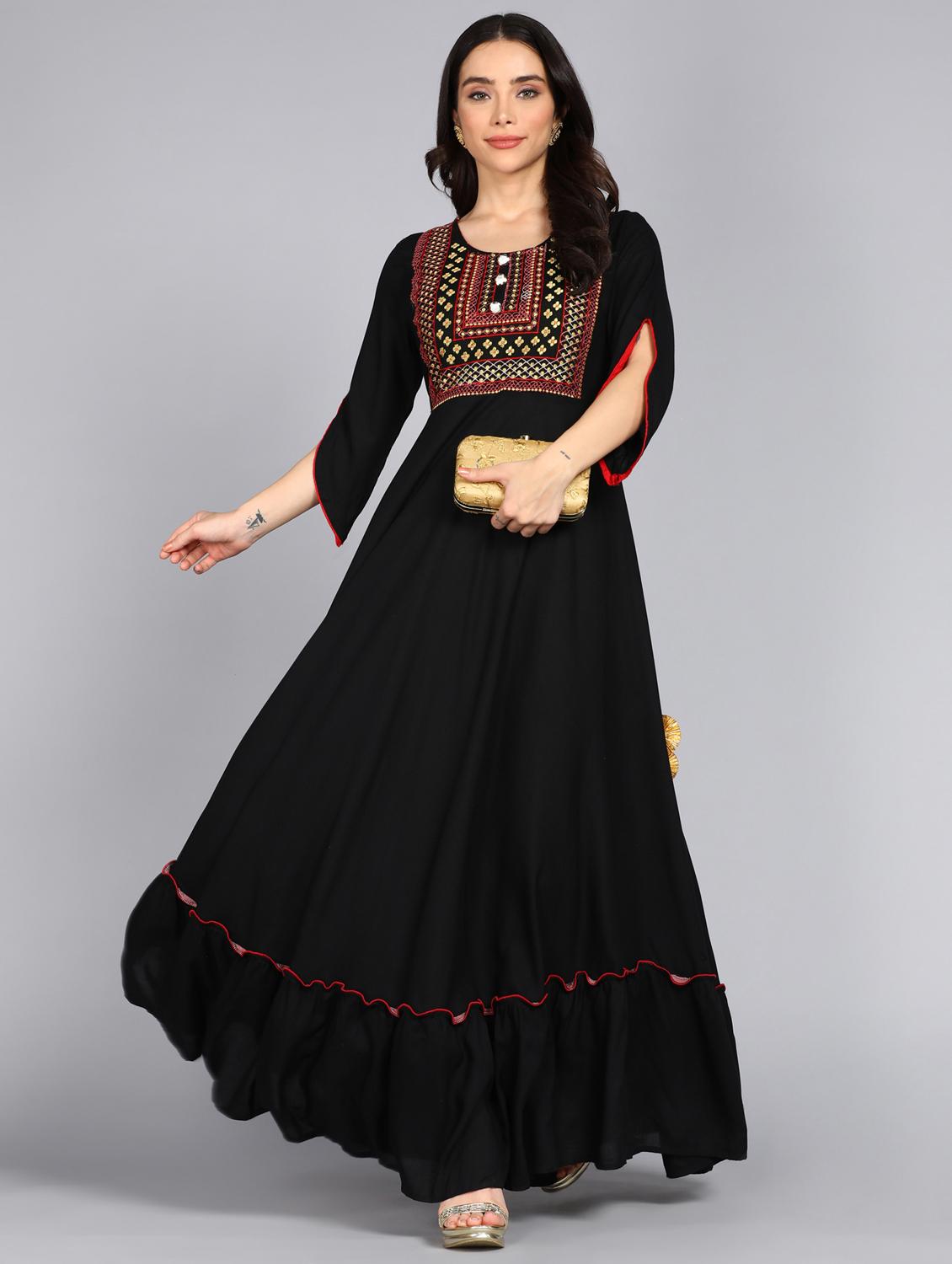 women embroidered three quarter sleeve ethnic dress - 21963331 - Standard Image - 2