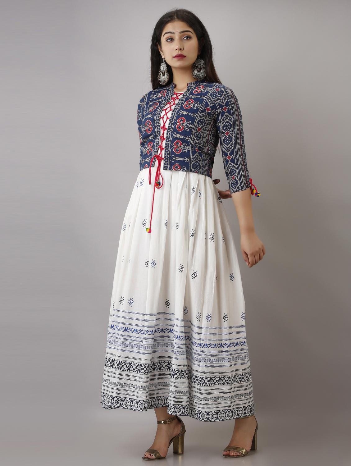 women printed three quarter sleeve ethnic dress - 21963333 - Standard Image - 2