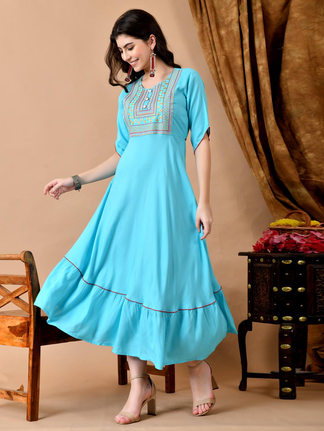 women embroidered elbow length sleeve ethnic dress - 21963336 - Standard Image - 2