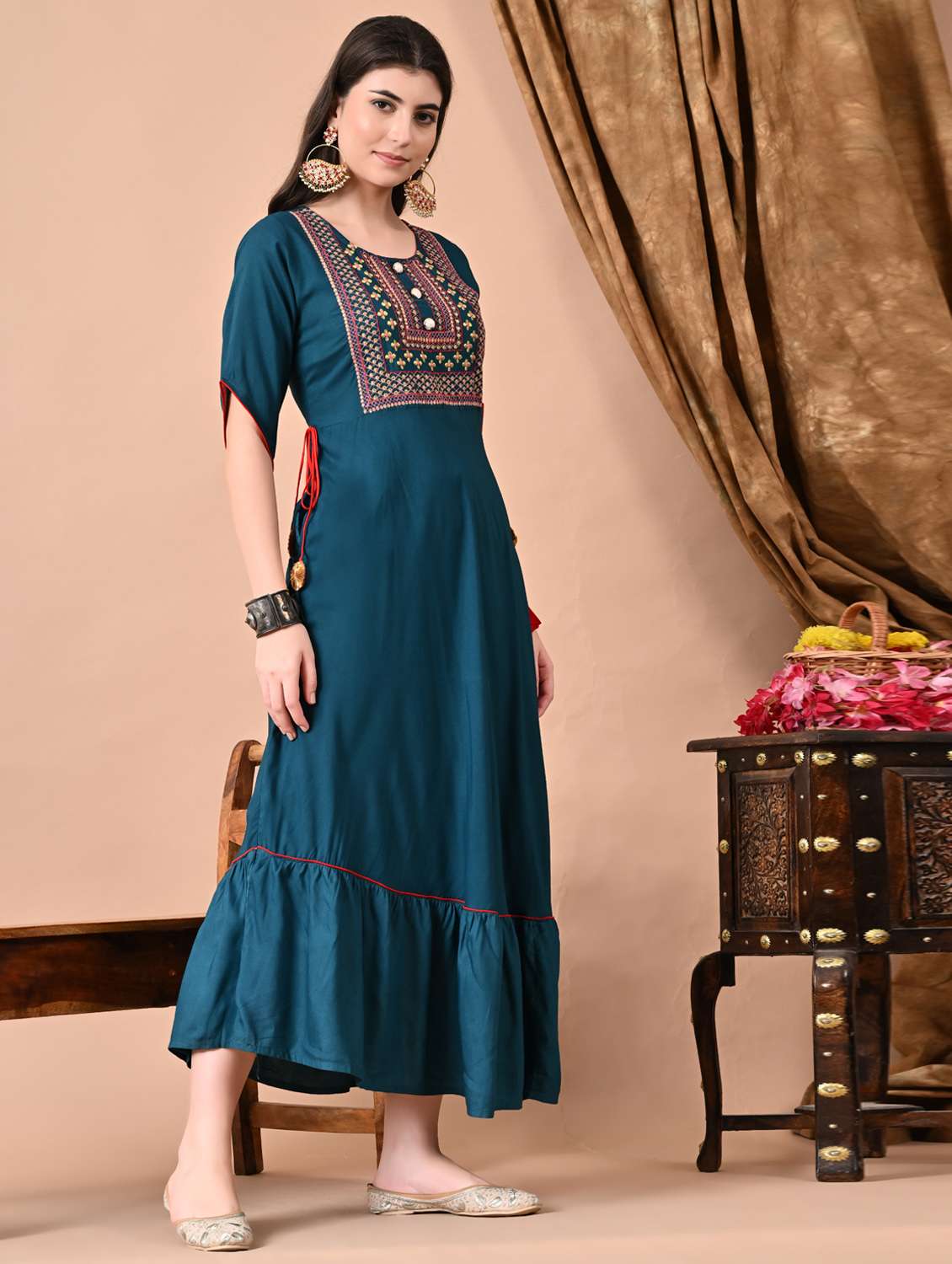 women embroidered elbow length sleeve ethnic dress - 21963337 -  Standard Image - 2