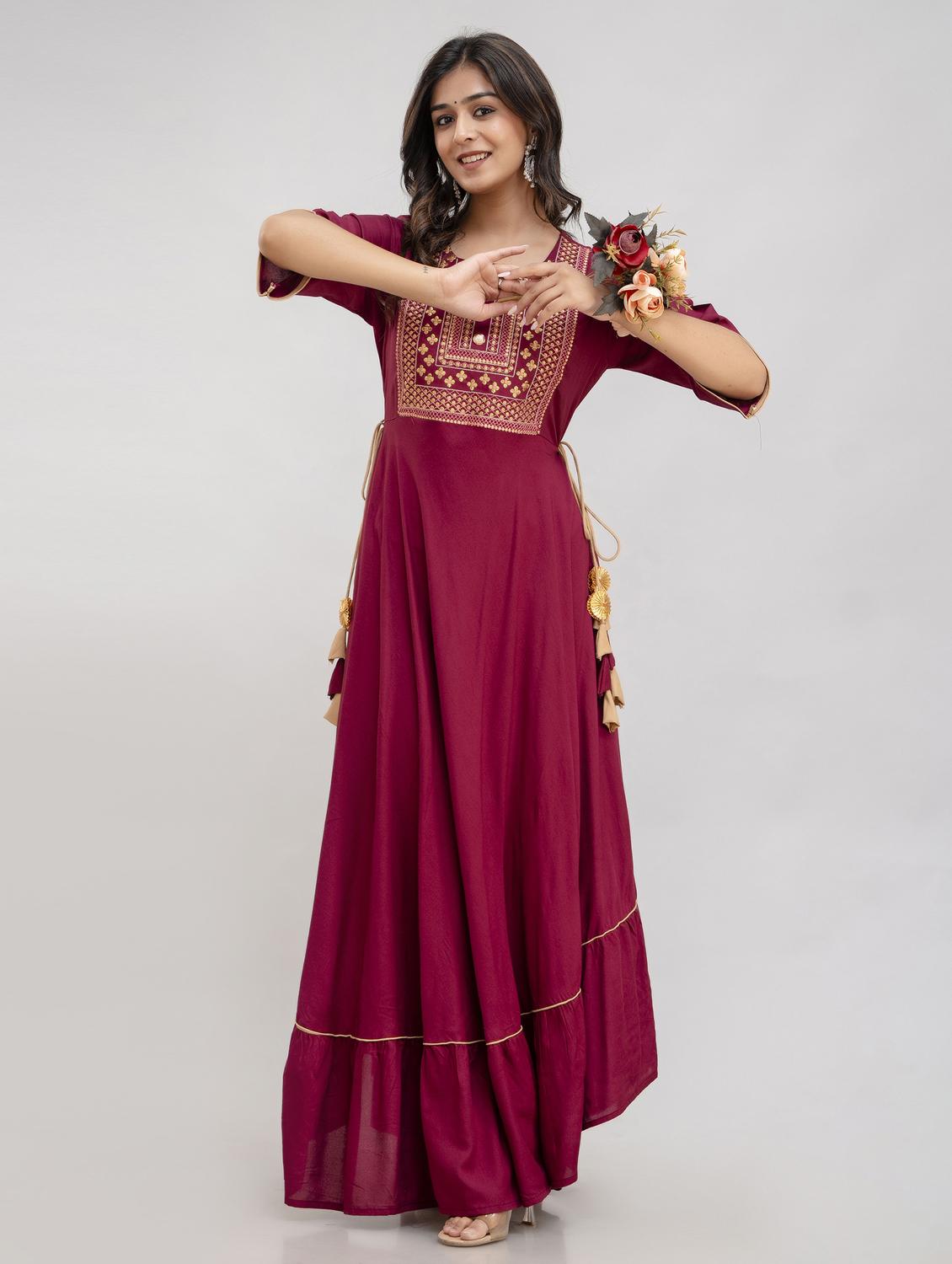 women embroidered elbow length sleeve ethnic dress - 21963344 - Standard Image - 2