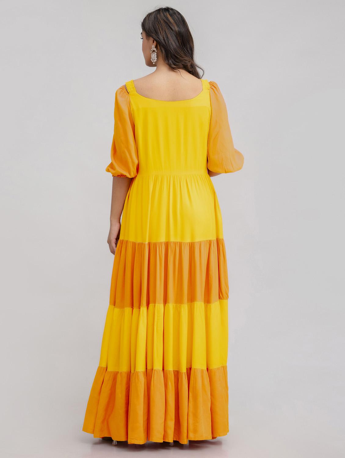 women color block puff sleeve tiered dress - 21963346 - Standard Image - 2