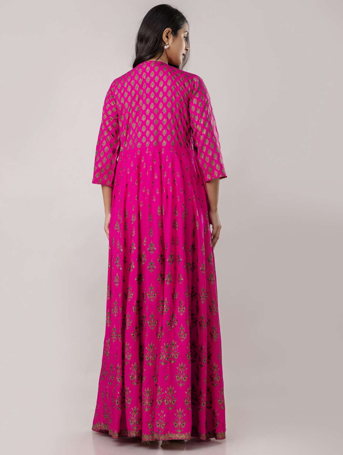 women printed three quarter sleeve ethnic dress - 21963349 - Standard Image - 2