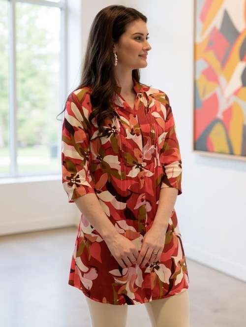 women floral print mandarin neck tunic - 21963355 -  Standard Image - 0