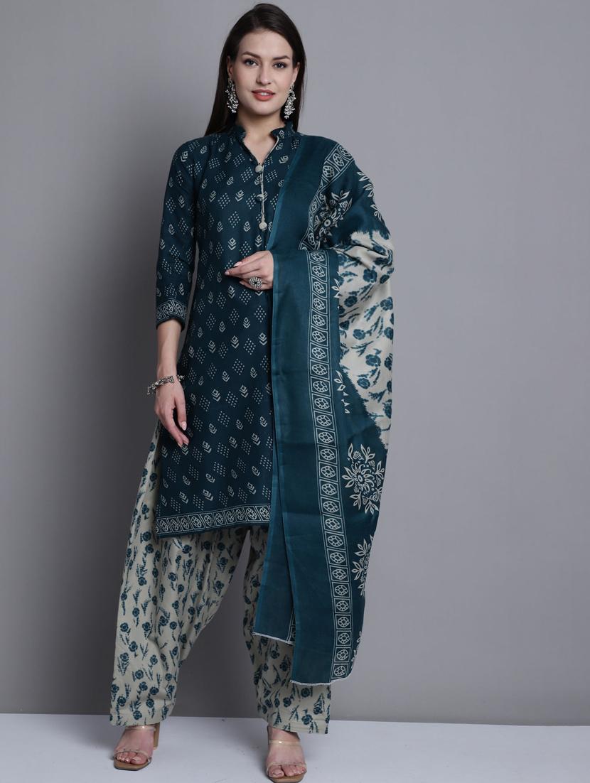 women printed three quarter sleeve kurta salwar with dupatta set - 21963363 - Standard Image - 2