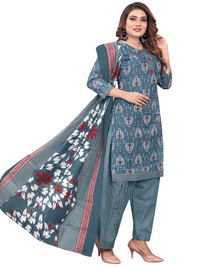 women printed three quarter sleeve kurta salwar with dupatta set - 21963364 -  Standard Image - 2