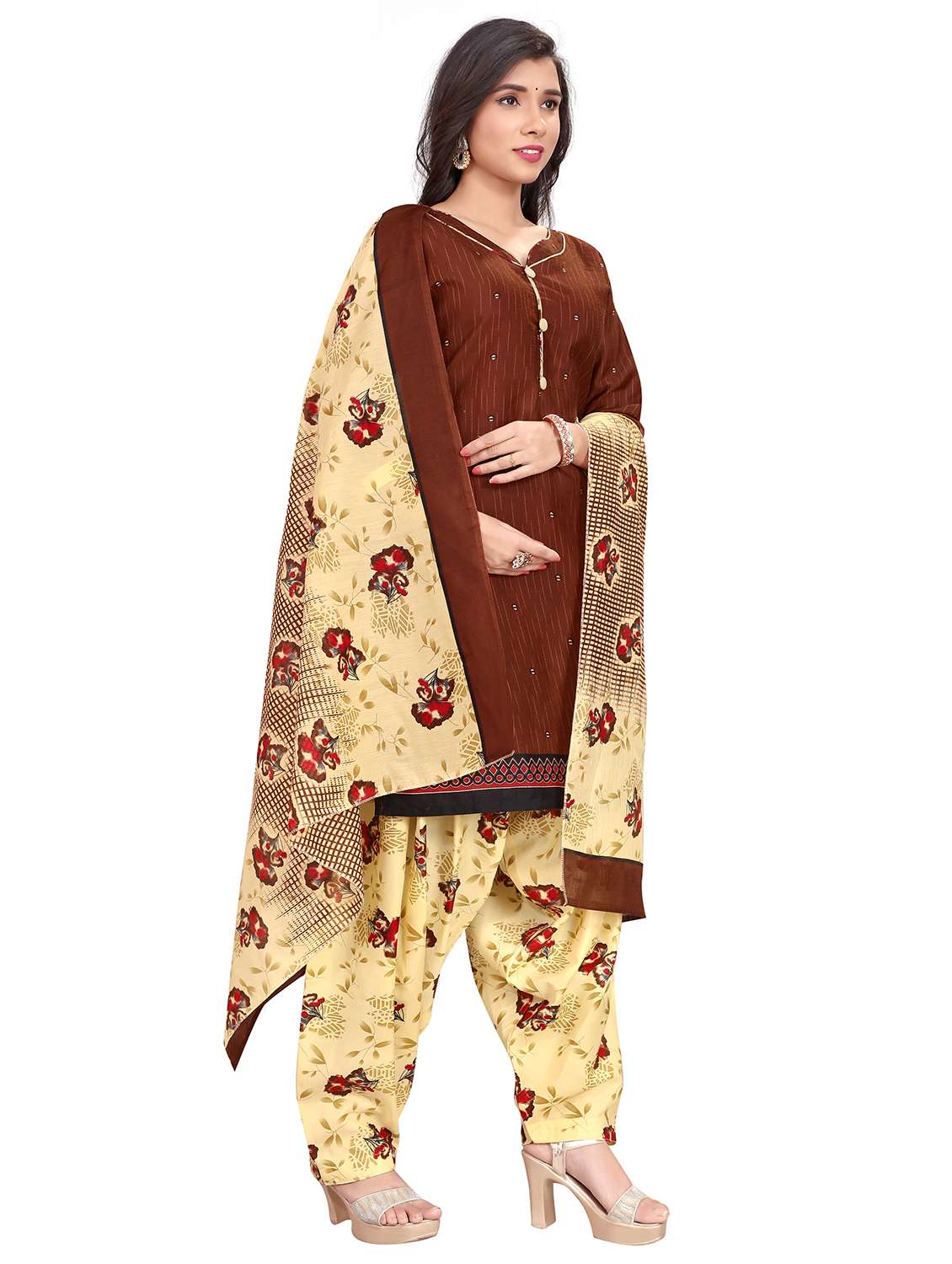 women printed three quarter sleeve kurta salwar with dupatta set - 21963373 -  Standard Image - 2