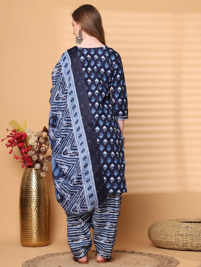 women printed three quarter sleeve kurta salwar with dupatta set - 21963384 -  Standard Image - 2