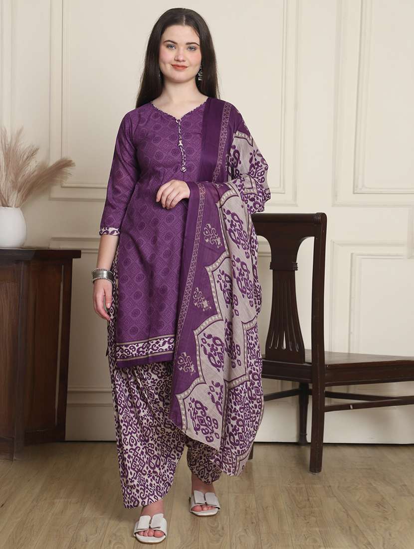 women printed three quarter sleeve kurta salwar with dupatta set - 21963388 - Standard Image - 2