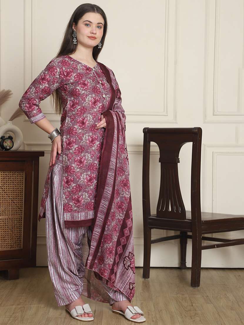 women printed three quarter sleeve kurta salwar with dupatta set - 21963391 -  Standard Image - 2