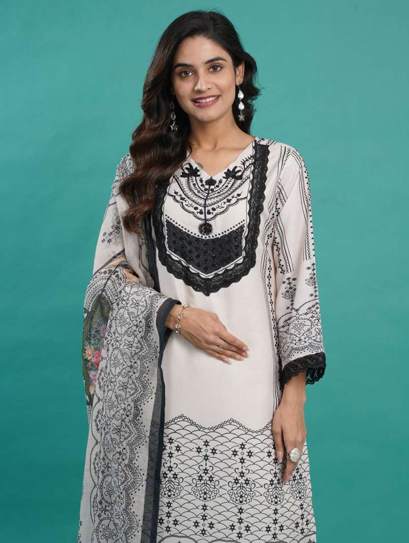 women white long sleeve kurta pant with dupatta set - 21963437 - Standard Image - 2
