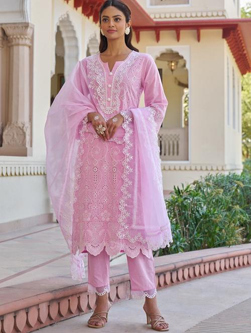 women three quarter sleeve kurta pant with dupatta set - 21963443 - Standard Image - 0