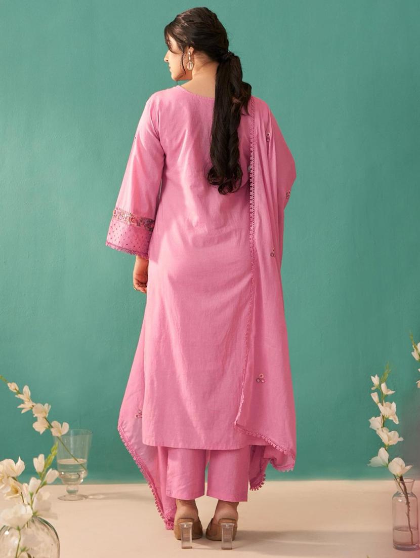 women pink long sleeve kurta pant with dupatta set - 21963471 - Standard Image - 2
