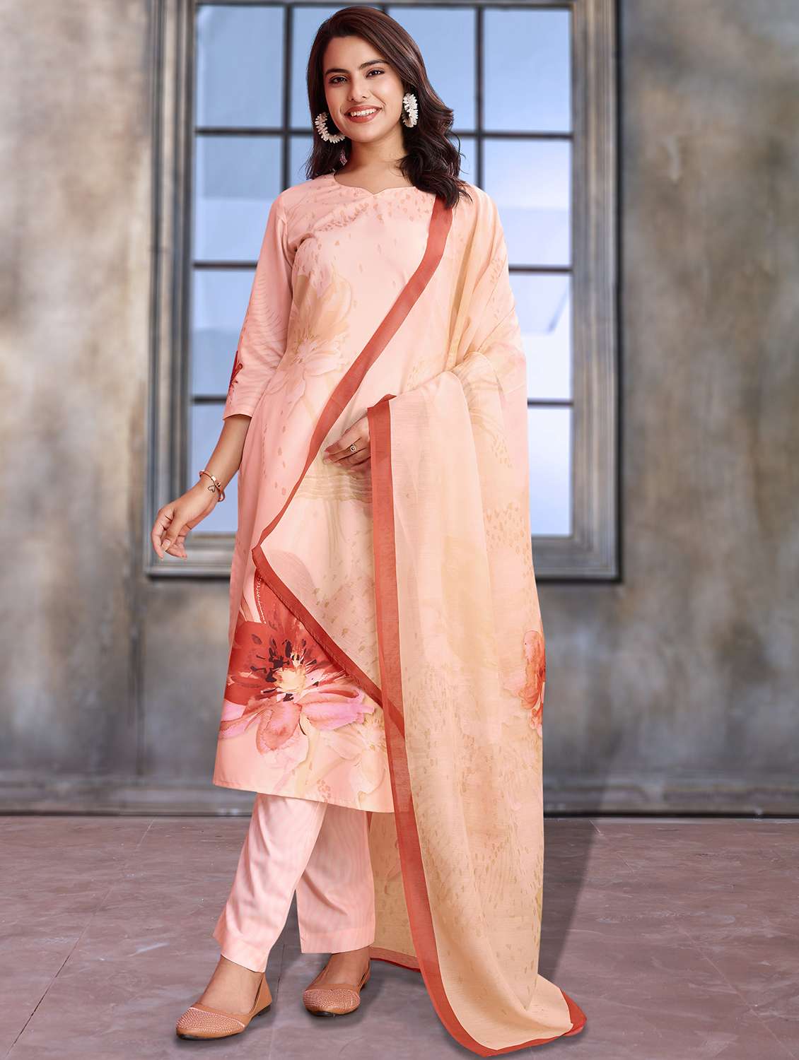 women three quarter sleeve kurta pant with dupatta set - 21963500 -  Standard Image - 2