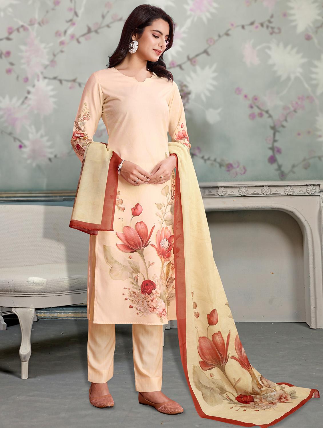 women three quarter sleeve kurta pant with dupatta set - 21963501 - Standard Image - 2