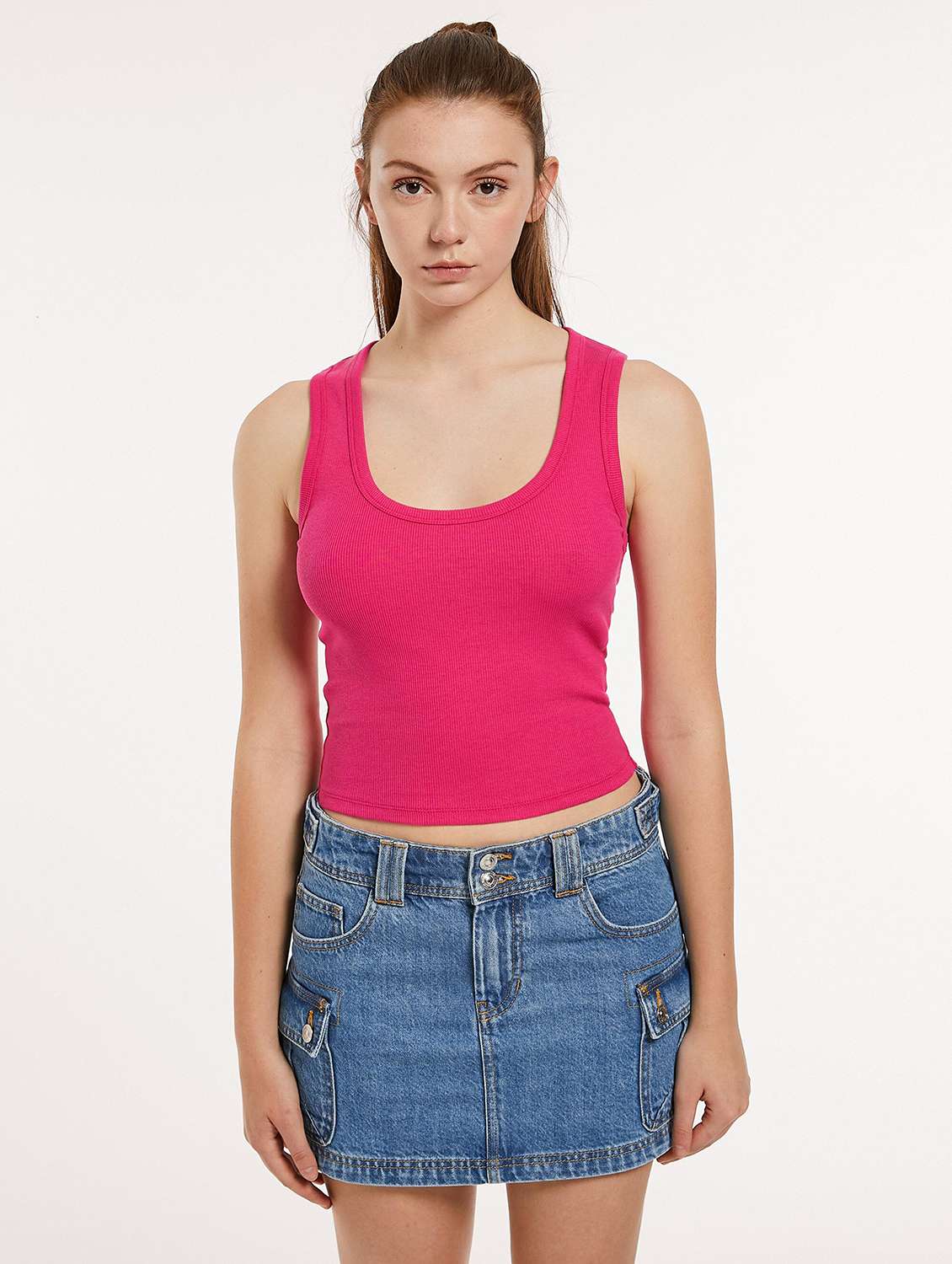 women pink solid sleeveless tank top