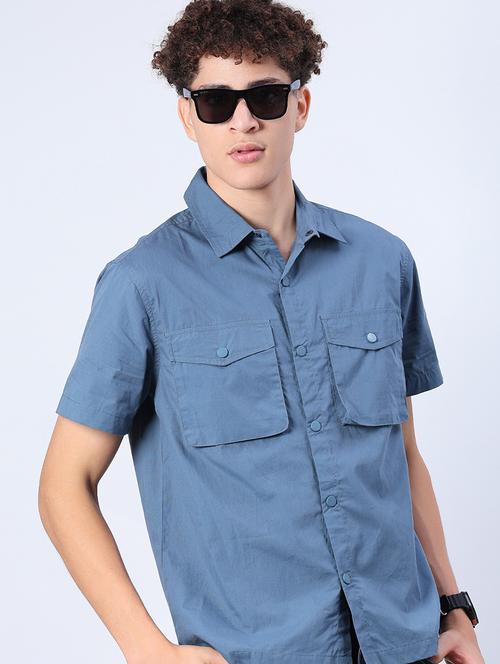 men solid short sleeve regular fit casual shirt - 21963935 - Standard Image - 0