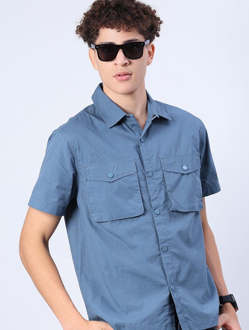 men solid short sleeve regular fit casual shirt - 21963935 - Zoom Image - 0