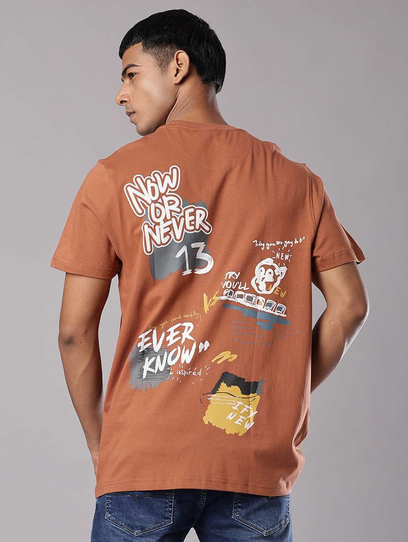 men front & back print round neck regular fit t-shirt