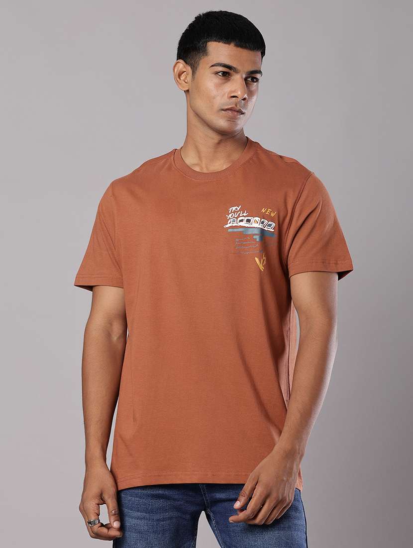 men front & back print round neck regular fit t-shirt - 21963943 - Standard Image - 2