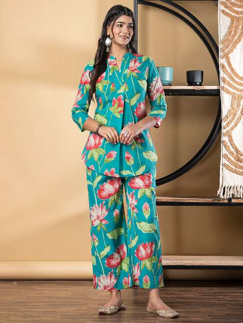 women three quarter sleeve ethnic co-ord set - 21964275 - Standard Image - 0
