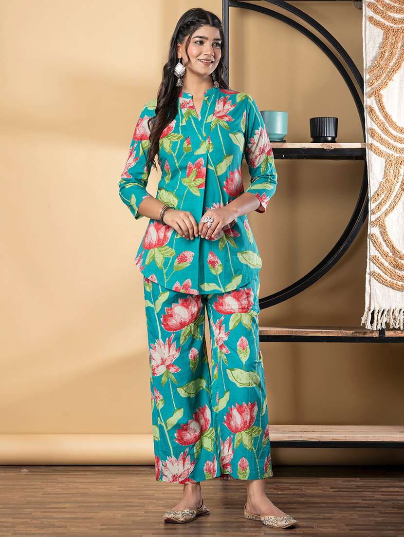 women three quarter sleeve ethnic co-ord set