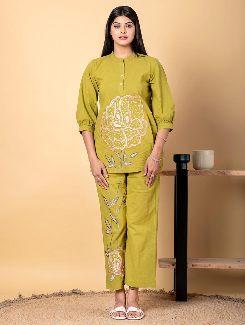 women three quarter sleeve ethnic co-ord set
