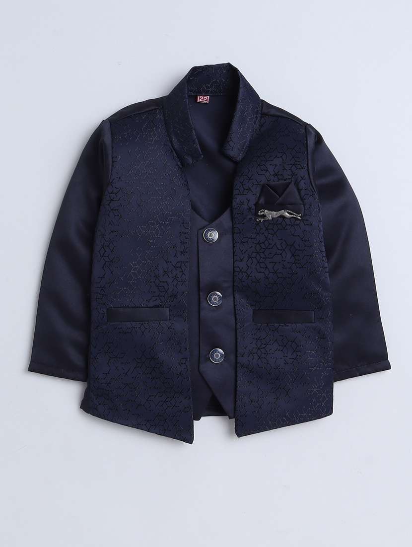 boys solid shirt and trouser with self designed blazer set - 21964429 -  Standard Image - 2
