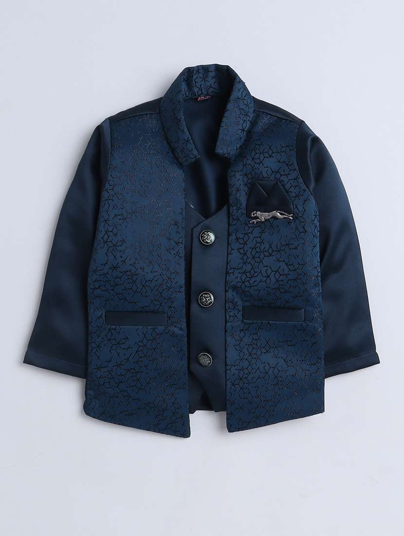 boys solid shirt and trouser with self designed blazer set - 21964430 -  Standard Image - 2