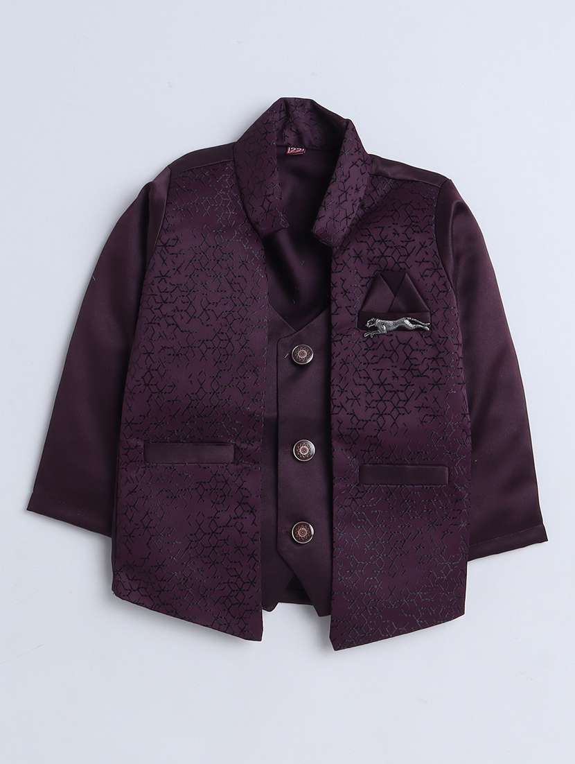 boys solid shirt and trouser with self designed blazer set - 21964431 -  Standard Image - 2