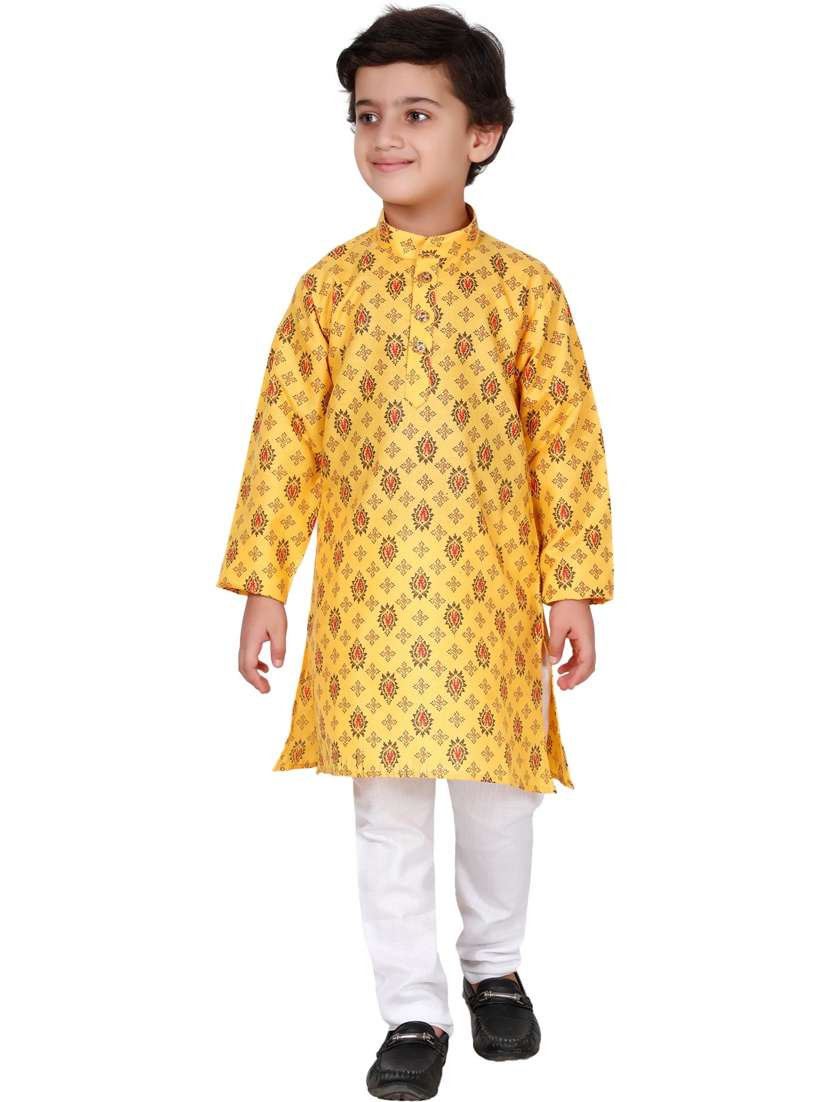boys printed long sleeve kurta and pyjama set