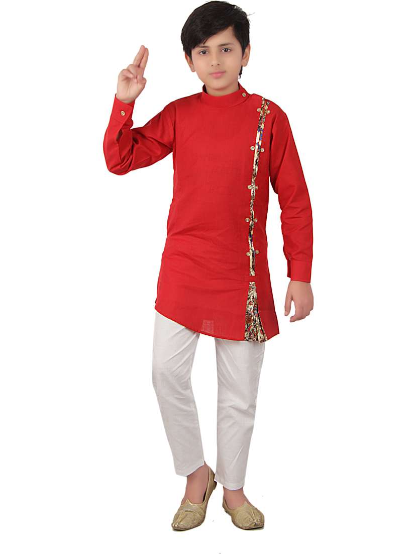 boys printed long sleeve kurta and pyjama set
