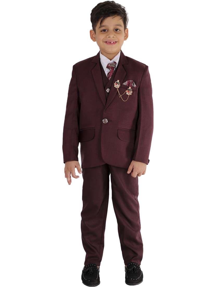 boys solid long sleeve three-piece suit set