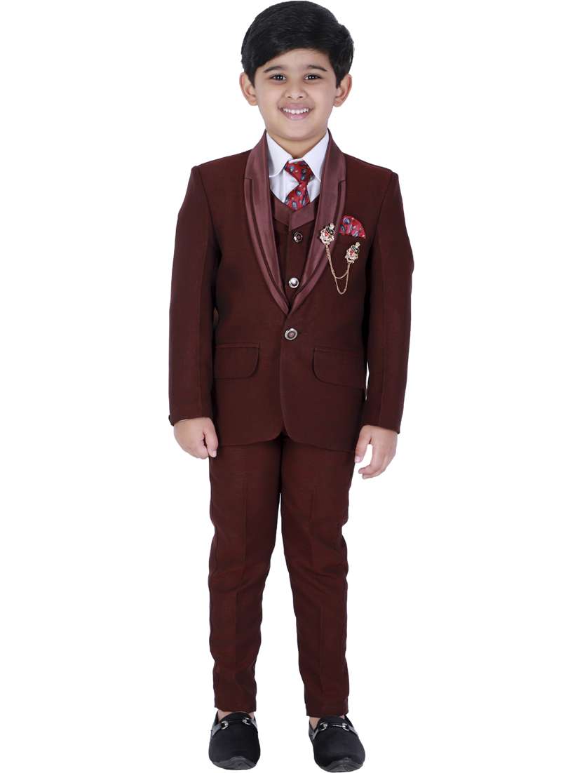 boys solid long sleeve three-piece suit set