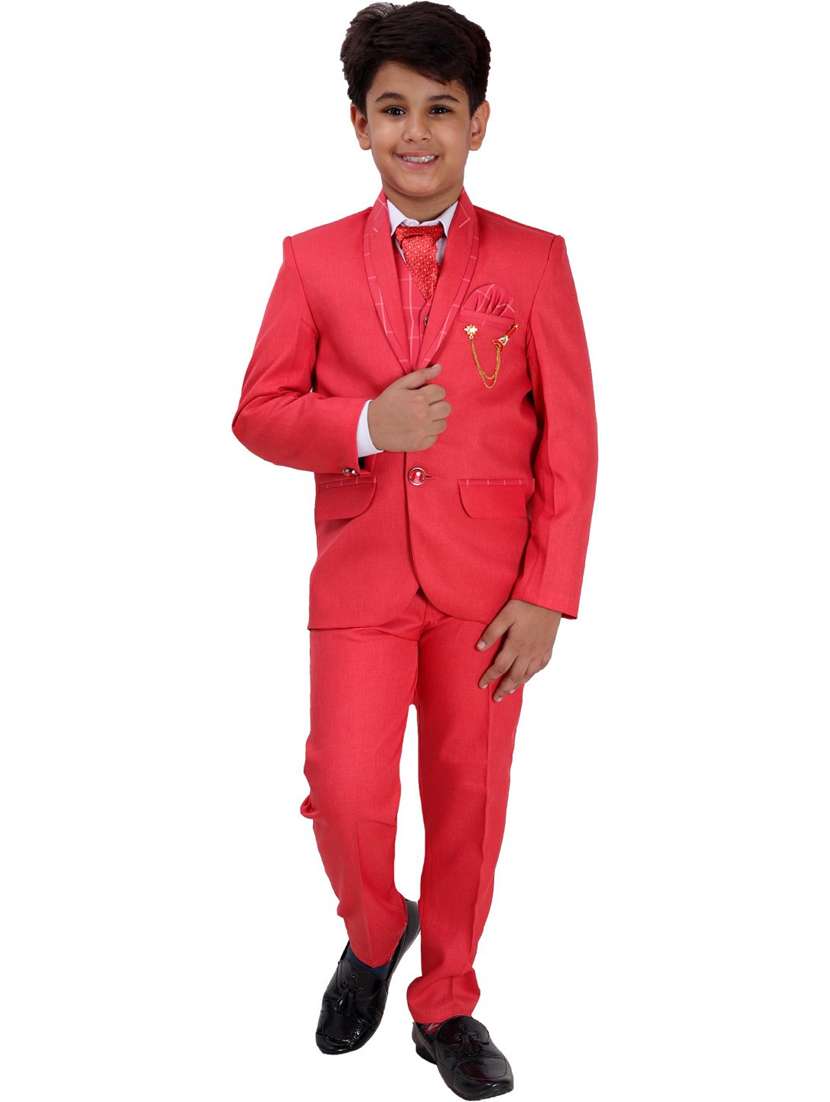 boys solid long sleeve three-piece suit set