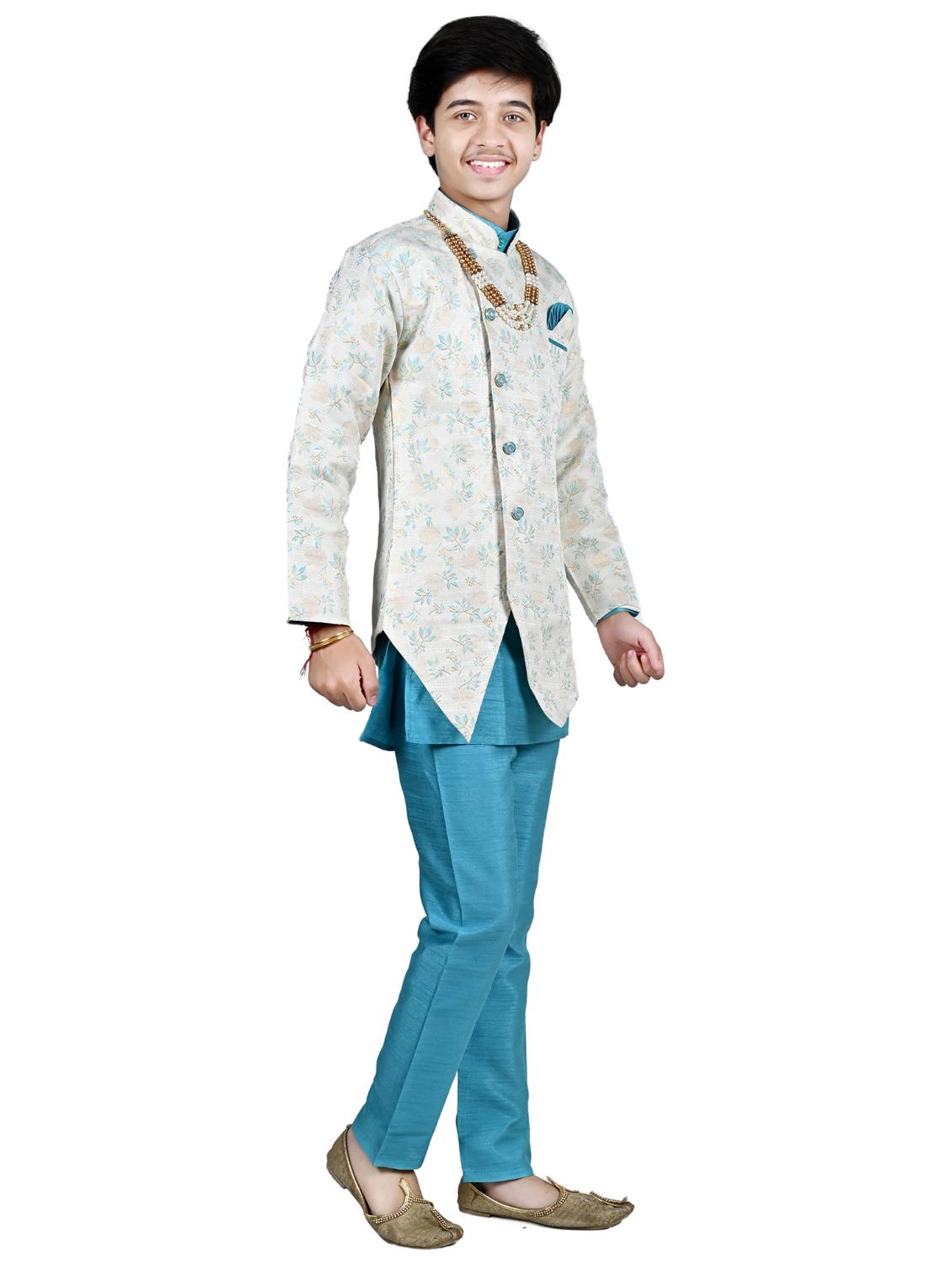 boys printed sherwani with pant set - 21964780 - Standard Image - 2
