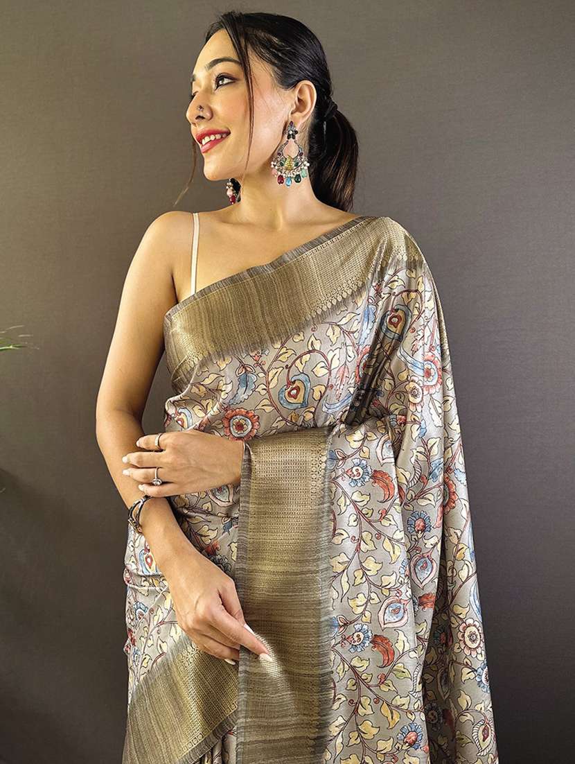 women floral printed bordered saree with blouse - 21964786 -  Standard Image - 2