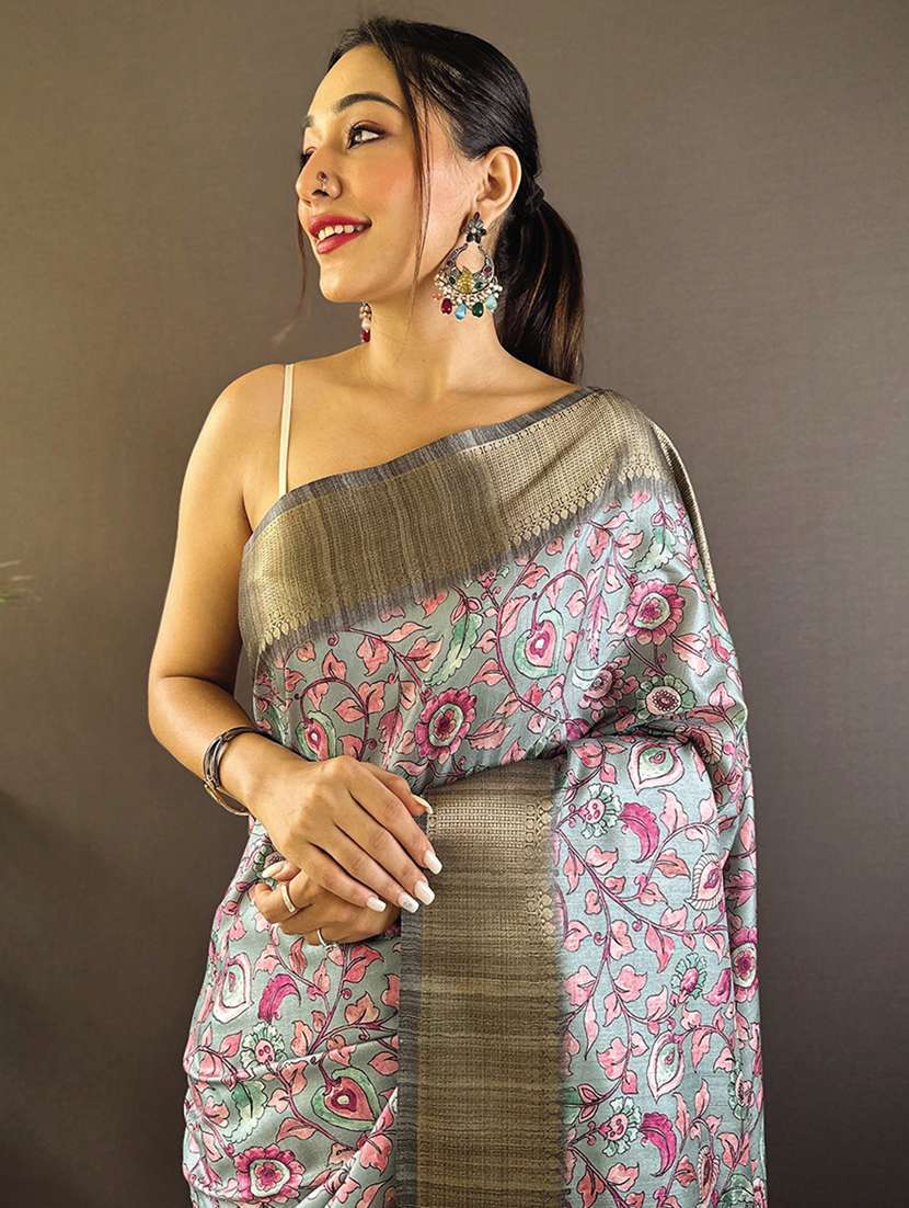 women floral printed bordered saree with blouse - 21964789 -  Standard Image - 2