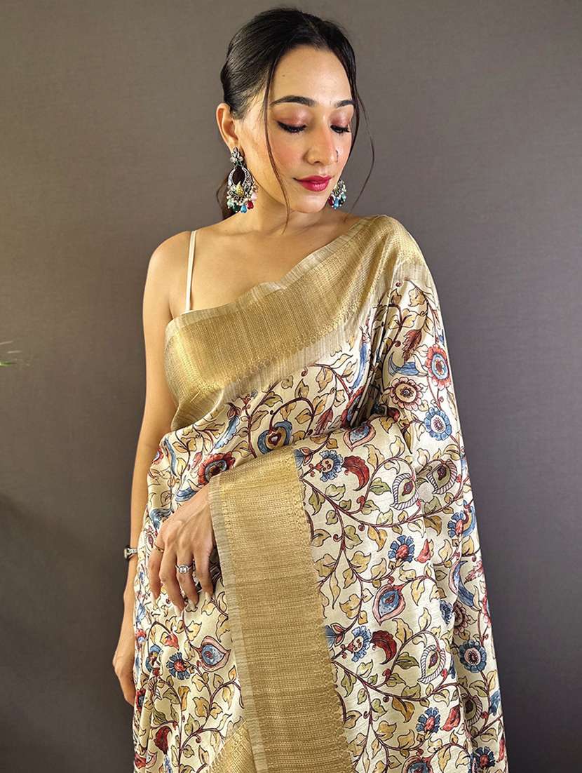 women floral printed bordered saree with blouse - 21964791 -  Standard Image - 2