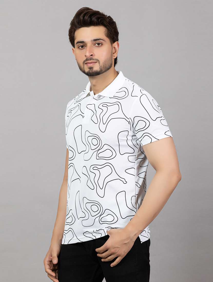 men printed short sleeve slim fit polo t-shirt