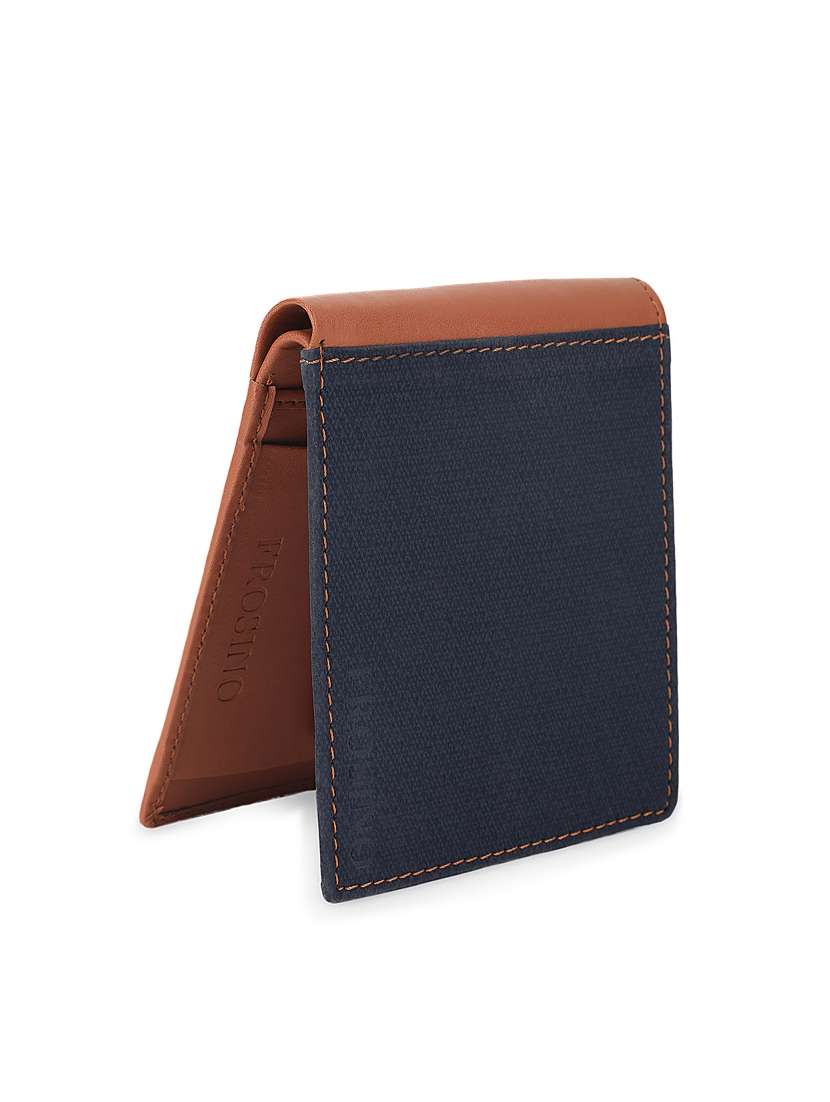 men navy blue textured bi-fold wallet