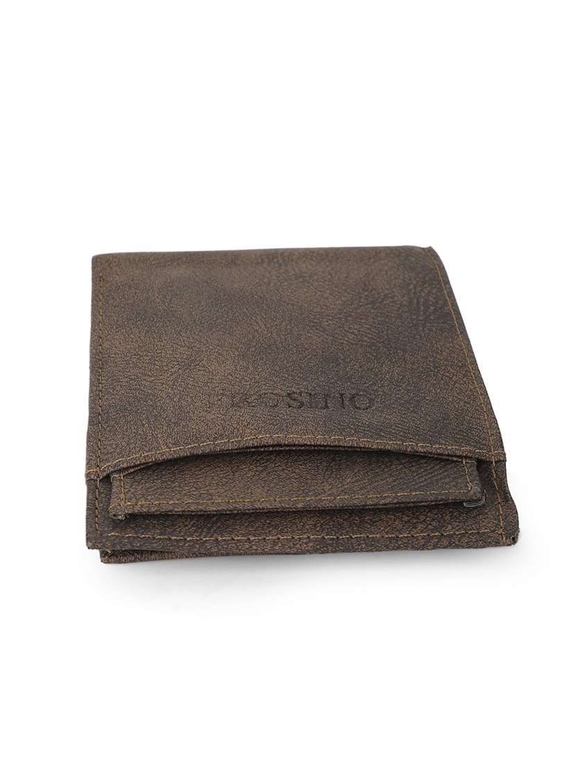 men brown leatherette bi-fold wallet